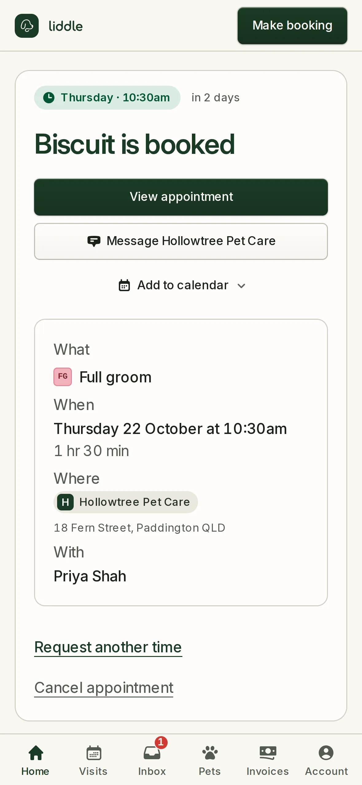 Noa’s home highlights Biscuit’s upcoming groom with Priya.